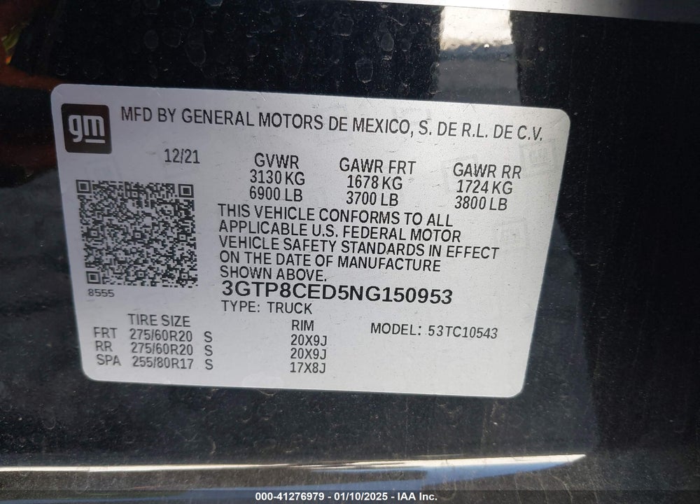 2022 GMC SIERRA 1500 LIMITED VIN: 3GTP8CED5NG150953