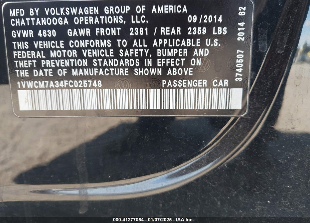 2015 VOLKSWAGEN PASSAT 3.6L V6 SEL PREMIUM VIN: 1VWCM7A34FC025748