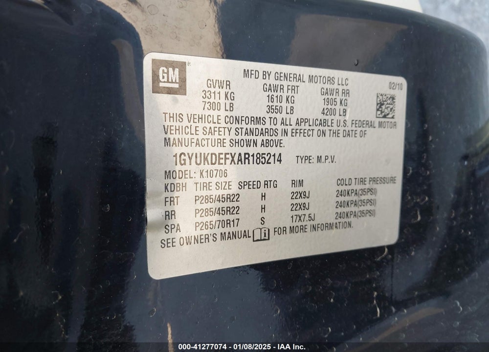 2010 CADILLAC ESCALADE PLATINUM EDITION VIN: 1GYUKDEFXAR185214