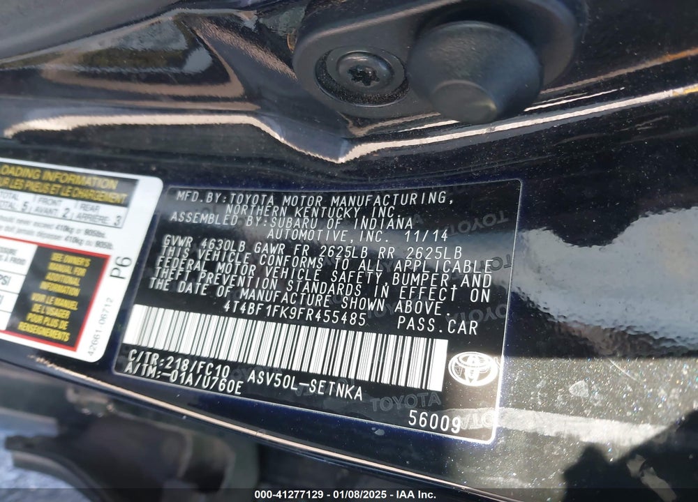 2015 TOYOTA CAMRY VIN: 4T4BF1FK9FR455485