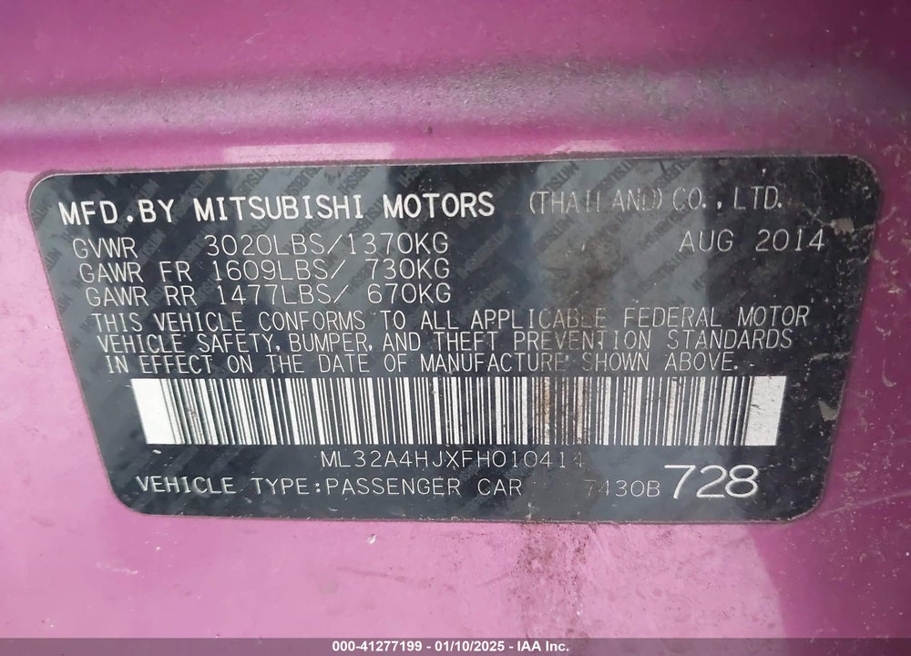 2015 MITSUBISHI MIRAGE VIN: ML32A4HJXFH010414
