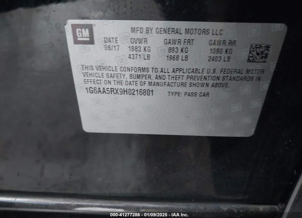 2017 CADILLAC ATS STANDARD VIN: 1G6AA5RX9H0216801
