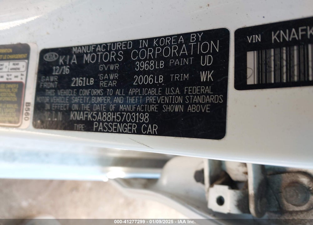 2017 KIA FORTE VIN: KNAFK5A88H5703198