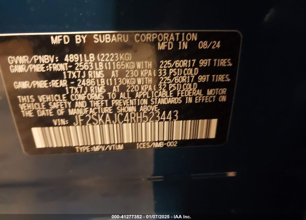 2024 SUBARU FORESTER WILDERNESS VIN: JF2SKAJC4RH523443