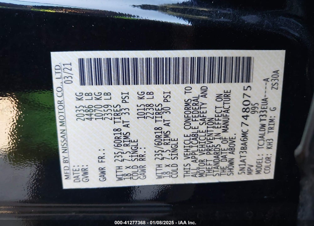 2021 NISSAN ROGUE VIN: 5N1AT3BA6MC748075