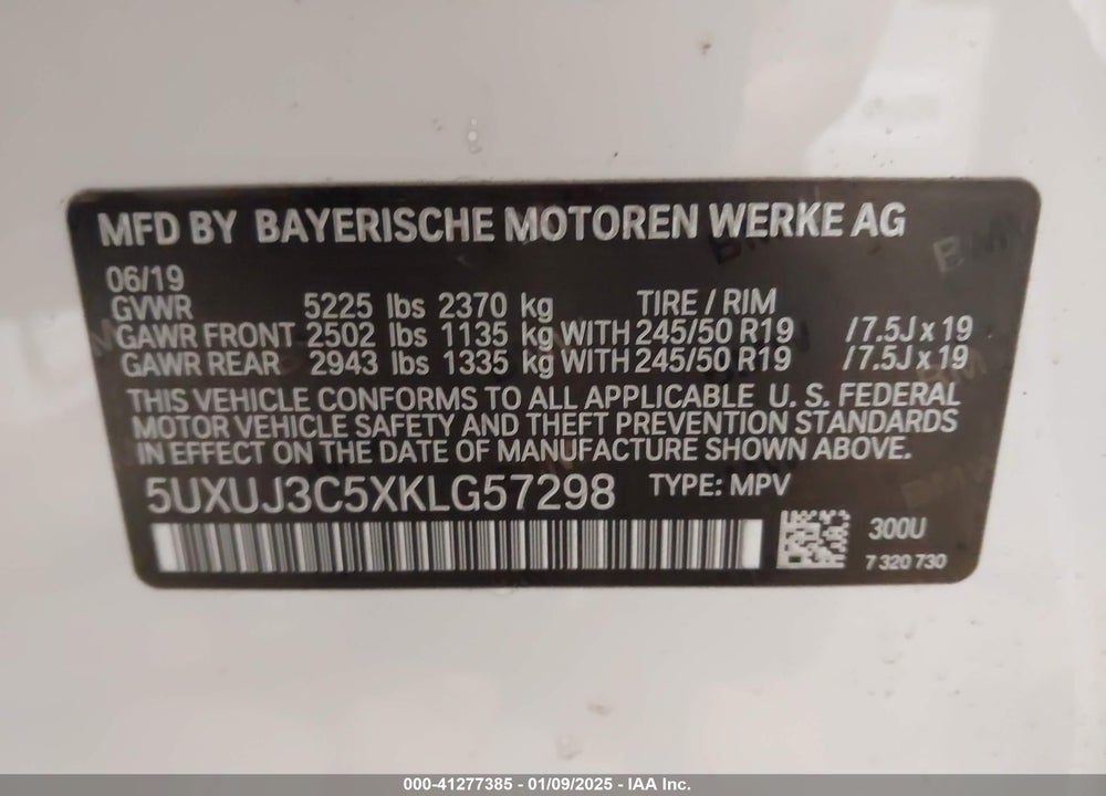 2019 BMW X4 XDRIVE30I VIN: 5UXUJ3C5XKLG57298