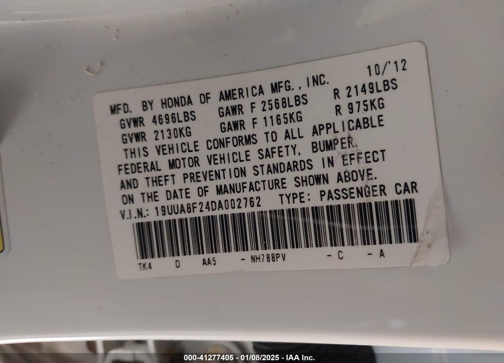 2013 ACURA TL 3.5 VIN: 19UUA8F24DA002762
