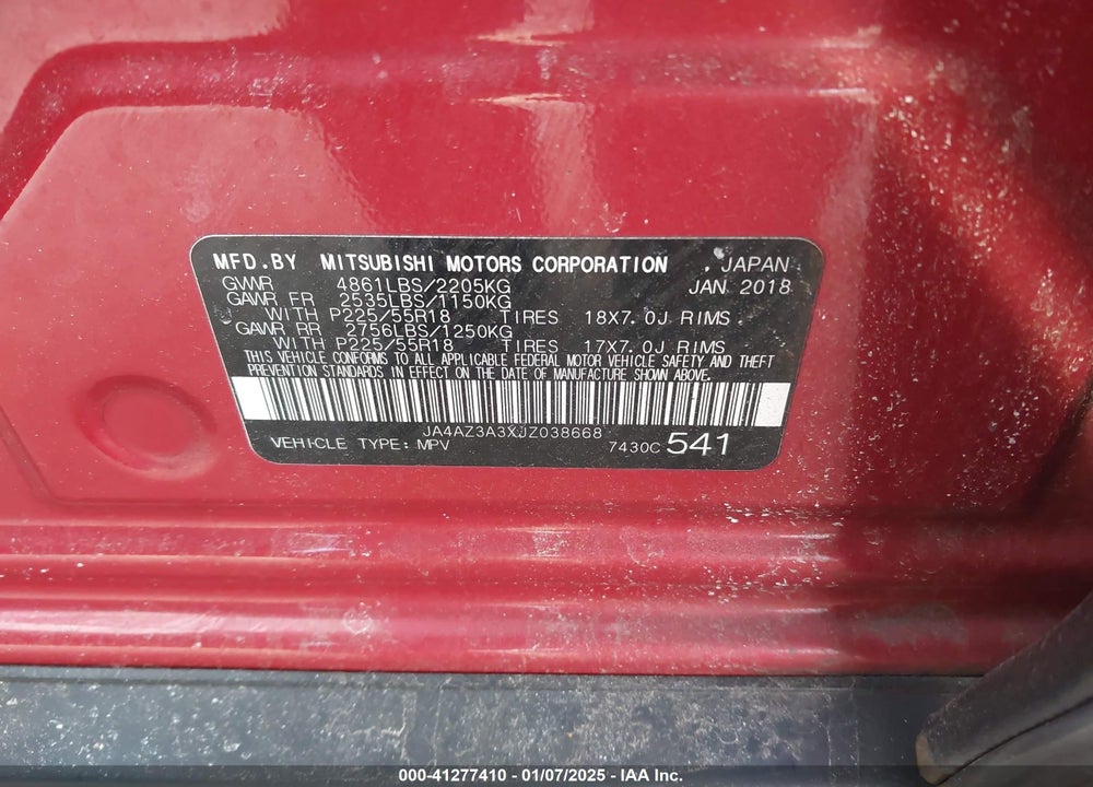 2018 MITSUBISHI OUTLANDER SE VIN: JA4AZ3A3XJZ038668