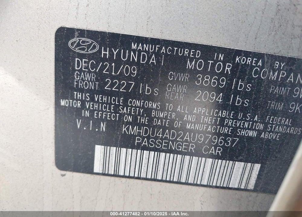 2010 HYUNDAI ELANTRA GLS VIN: KMHDU4AD2AU979637