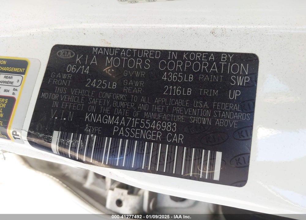 2015 KIA OPTIMA LX VIN: KNAGM4A71F5546983