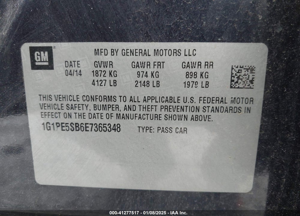 2014 CHEVROLET CRUZE 2LT AUTO VIN: 1G1PE5SB6E7365348