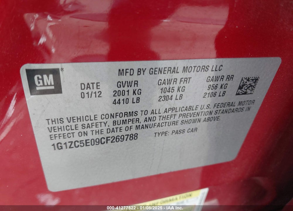 2012 CHEVROLET MALIBU VIN: 1G1ZC5E09CF269788
