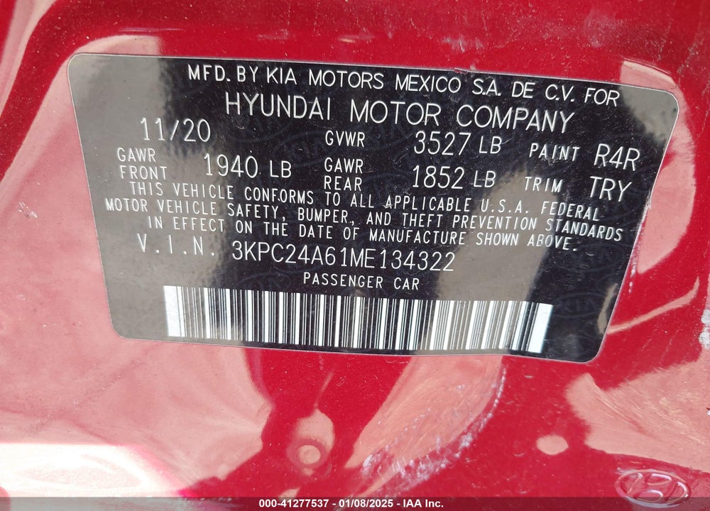 2021 HYUNDAI ACCENT SE VIN: 3KPC24A61ME134322