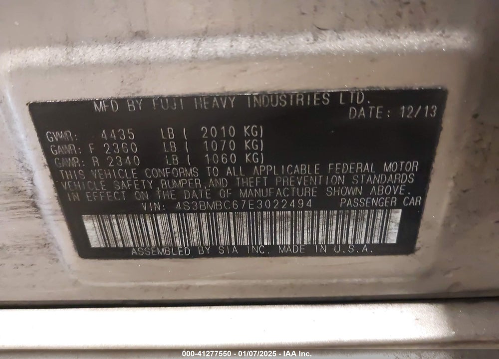 2014 SUBARU LEGACY 2.5I PREMIUM VIN: 4S3BMBC67E3022494
