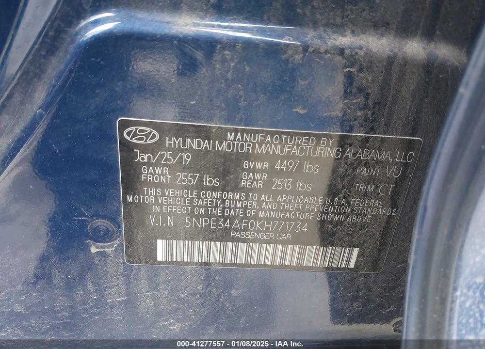 2019 HYUNDAI SONATA SPORT VIN: 5NPE34AF0KH771734