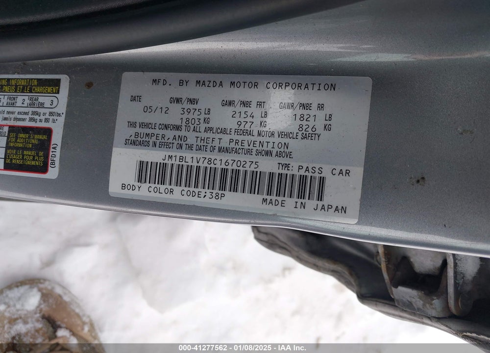 2012 MAZDA 3 I TOURING VIN: JM1BL1V78C1670275
