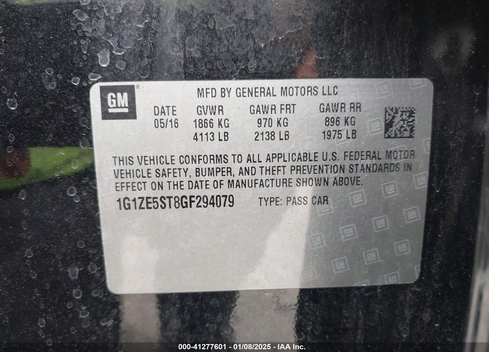 2016 CHEVROLET MALIBU VIN: 1G1ZE5ST8GF294079