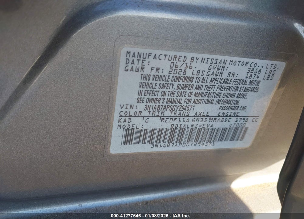 2016 NISSAN SENTRA SR VIN: 3N1AB7AP0GY294571