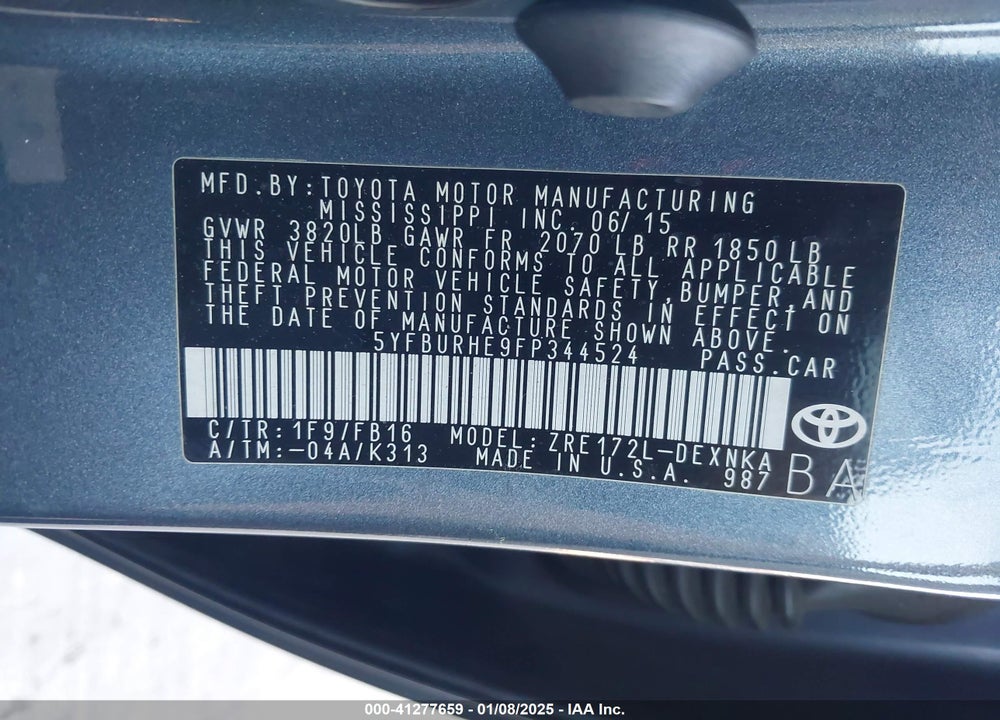 2015 TOYOTA COROLLA VIN: 5YFBURHE9FP344524