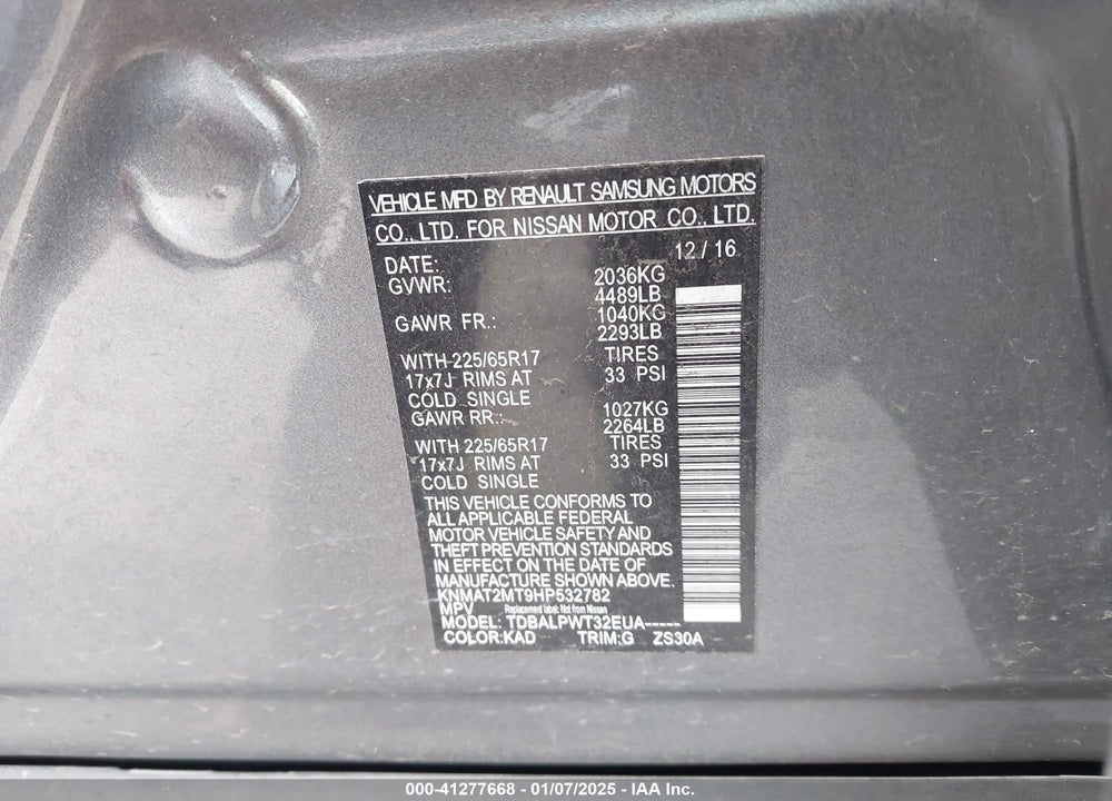 2017 NISSAN ROGUE S VIN: KNMAT2MT9HP532782