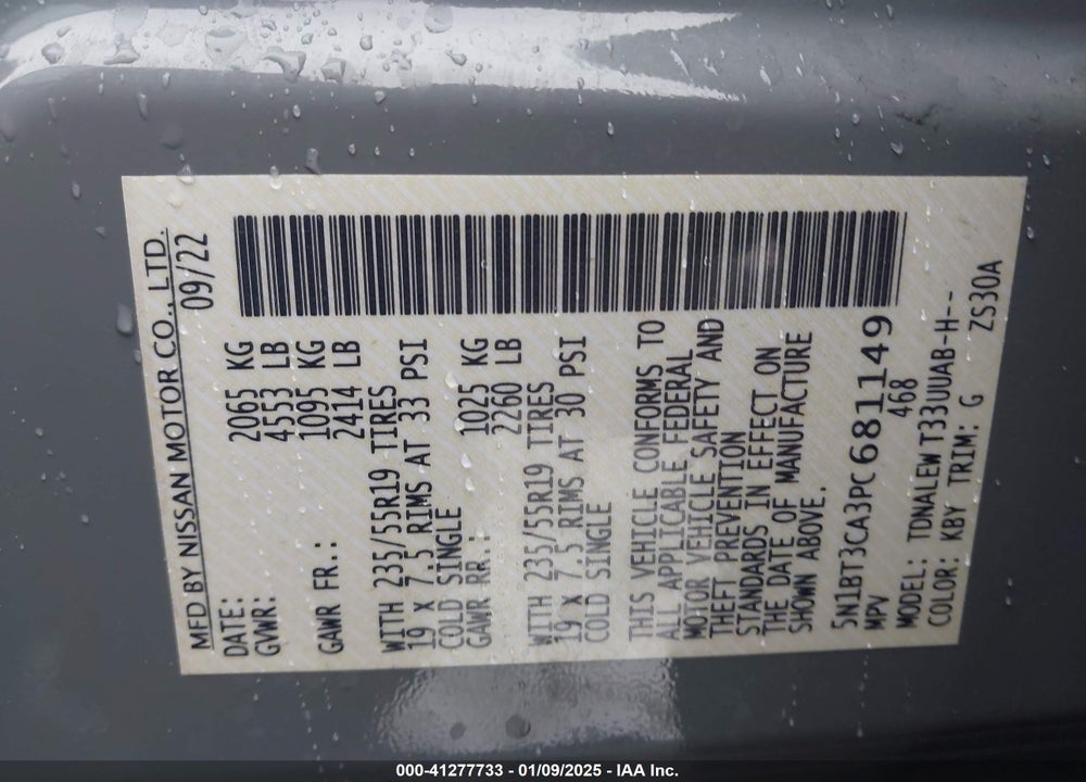 2023 NISSAN ROGUE SL FWD VIN: 5N1BT3CA3PC681149