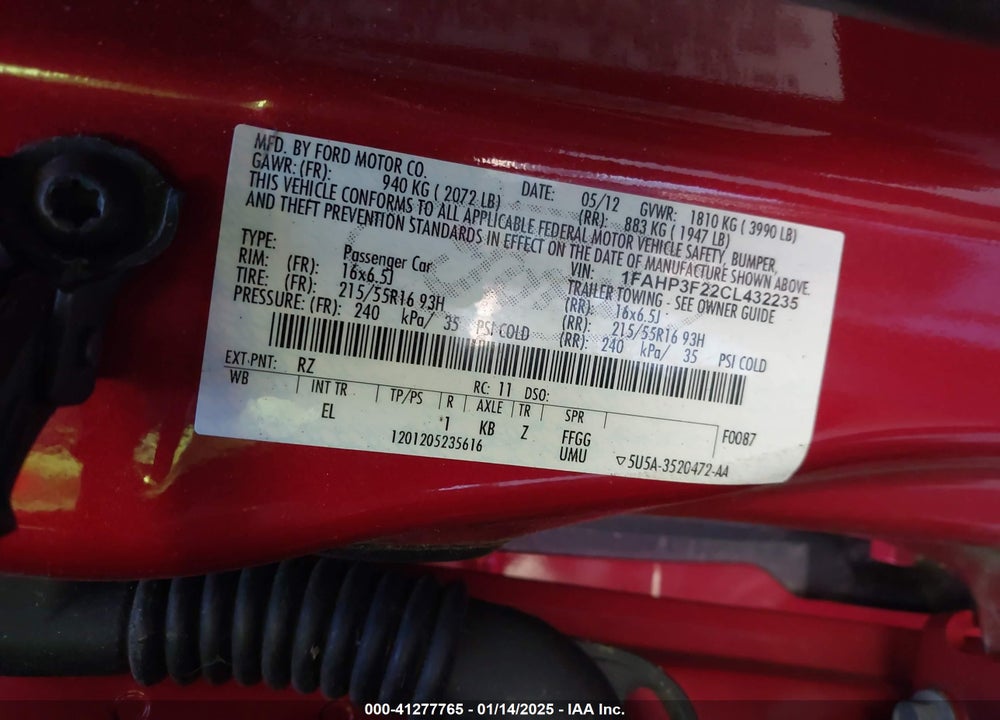 2012 FORD FOCUS VIN: 1FAHP3F22CL432235