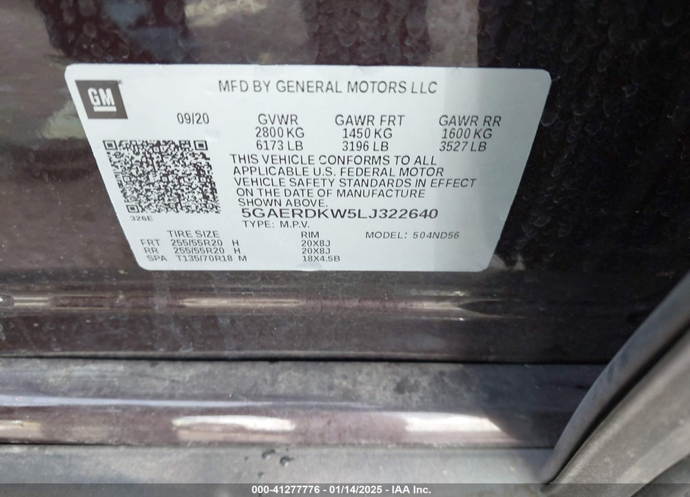 2020 BUICK ENCLAVE FWD AVENIR VIN: 5GAERDKW5LJ322640