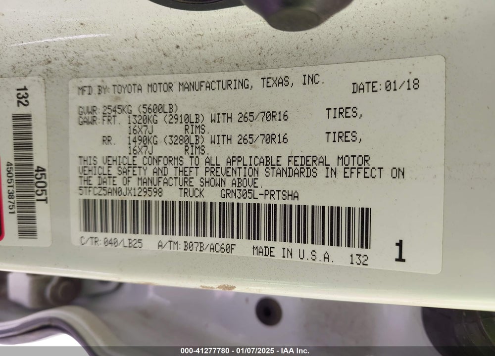 2018 TOYOTA TACOMA TRD PRO VIN: 5TFCZ5AN0JX129598