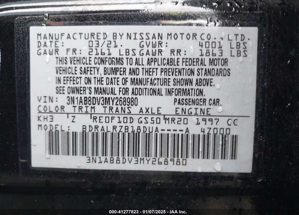 2021 NISSAN SENTRA VIN: 3N1AB8DV3MY268980