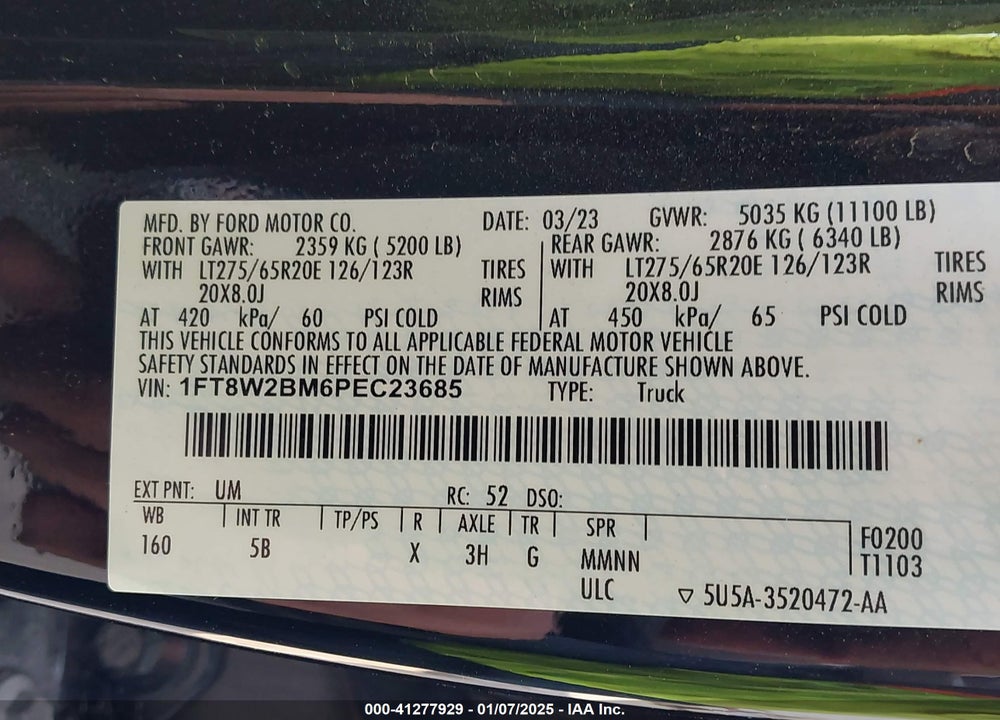 2023 FORD F-250 LARIAT VIN: 1FT8W2BM6PEC23685