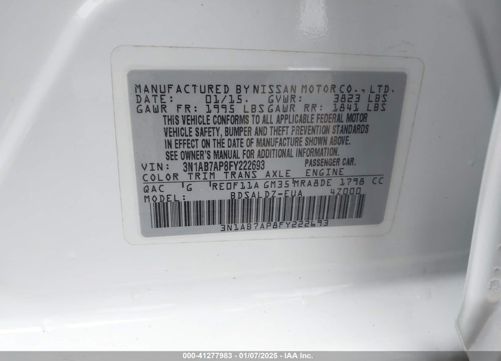 2015 NISSAN SENTRA VIN: 3N1AB7AP8FY222693