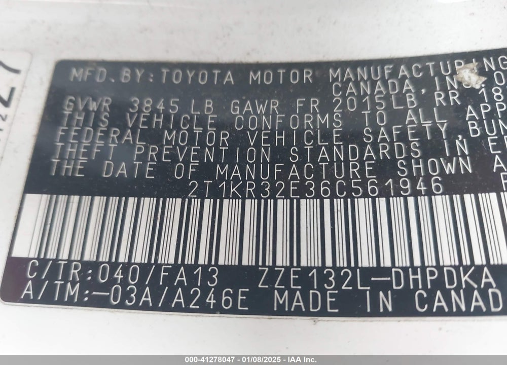 2006 TOYOTA MATRIX VIN: 2T1KR32E36C561946