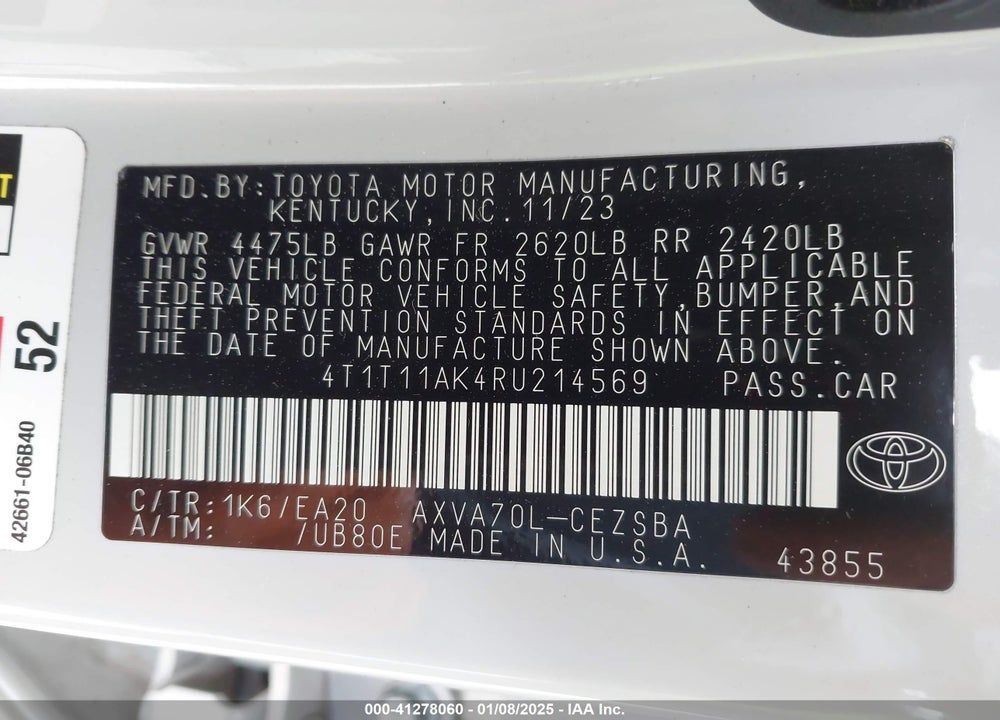 2024 TOYOTA CAMRY VIN: 4T1T11AK4RU214569