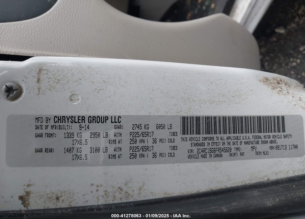 2015 CHRYSLER TOWN & COUNTRY TOURING VIN: 2C4RC1BG6FR545620