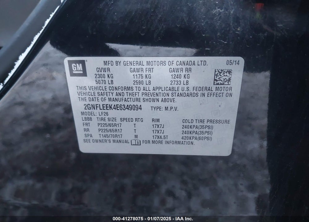 2014 CHEVROLET EQUINOX LS VIN: 2GNFLEEK4E6349094
