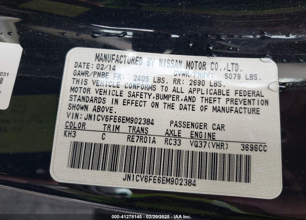 2014 INFINITI Q60 VIN: JN1CV6FE6EM902384