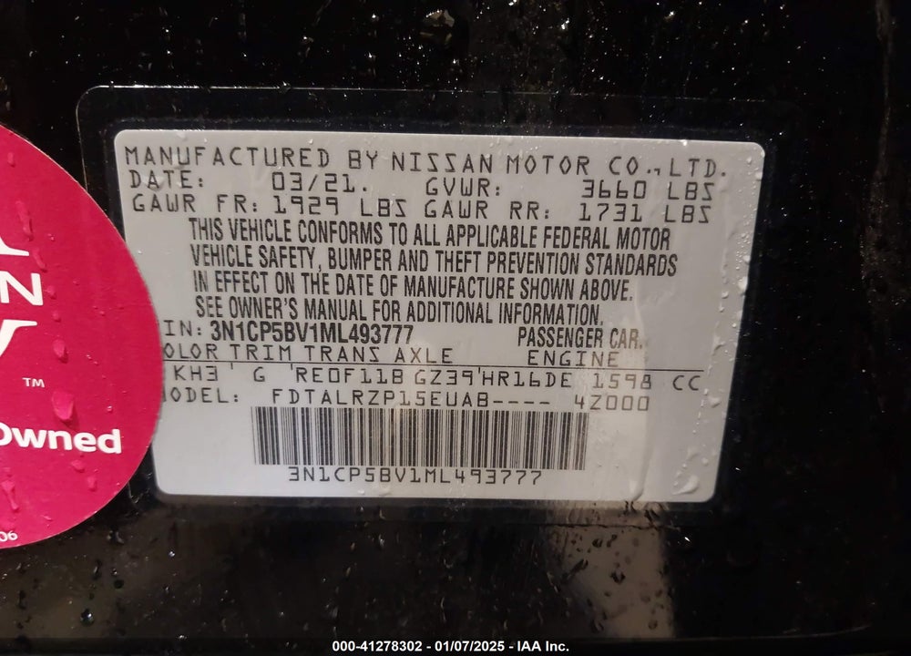 2021 NISSAN KICKS VIN: 3N1CP5BV1ML493777