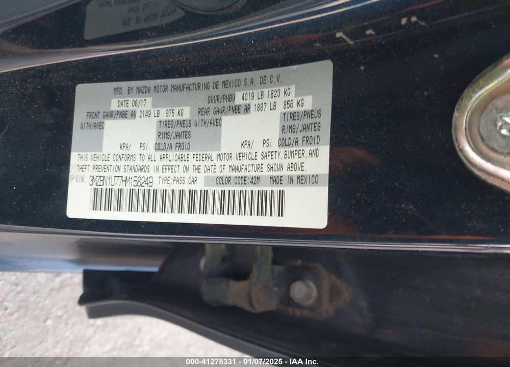 2017 MAZDA MAZDA3 VIN: 3MZBN1U77HM158249