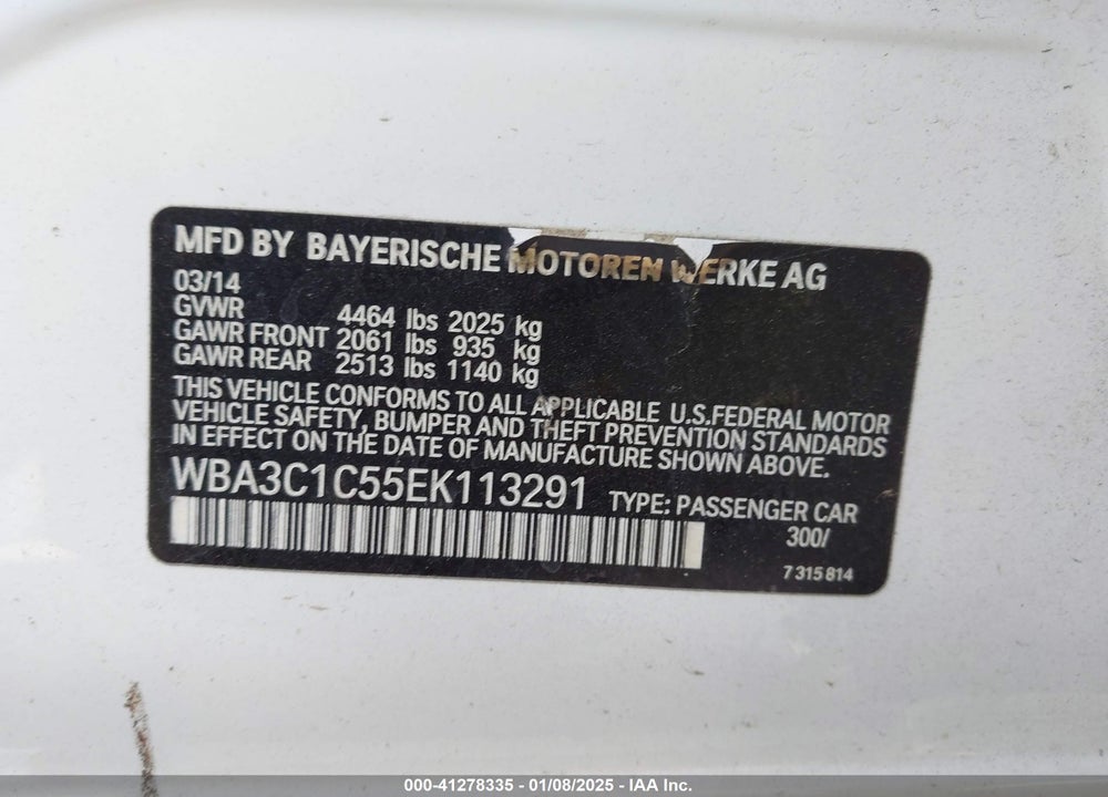 2014 BMW 328I VIN: WBA3C1C55EK113291