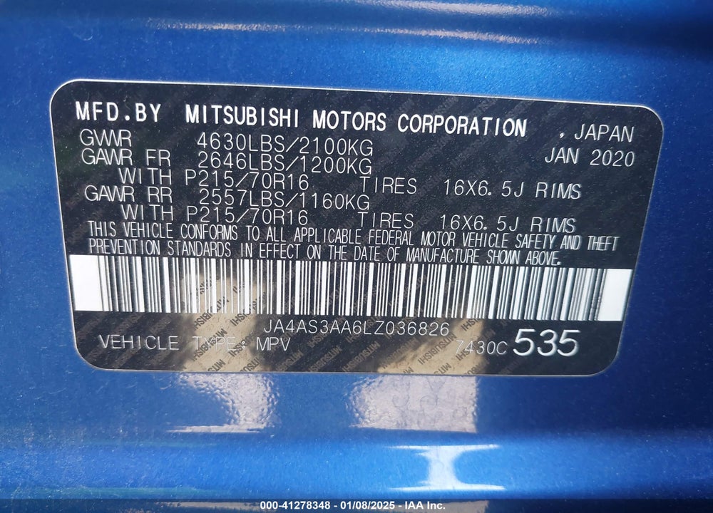 2020 MITSUBISHI ECLIPSE CROSS ES 1.5T VIN: JA4AS3AA6LZ036826