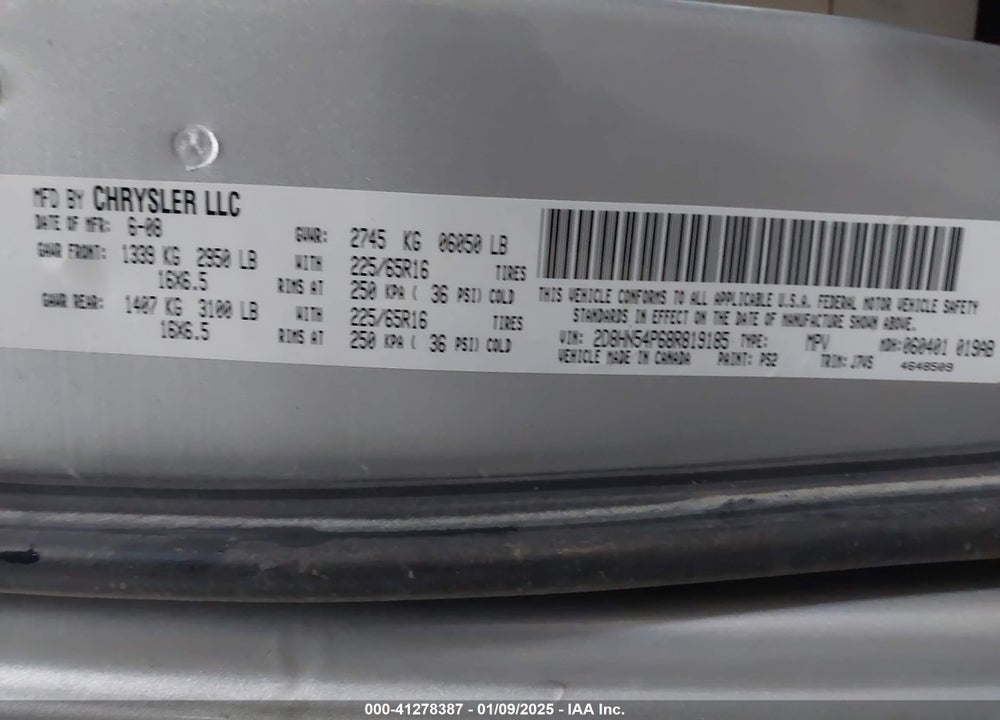 2008 DODGE GRAND CARAVAN SXT VIN: 2D8HN54P68R819185