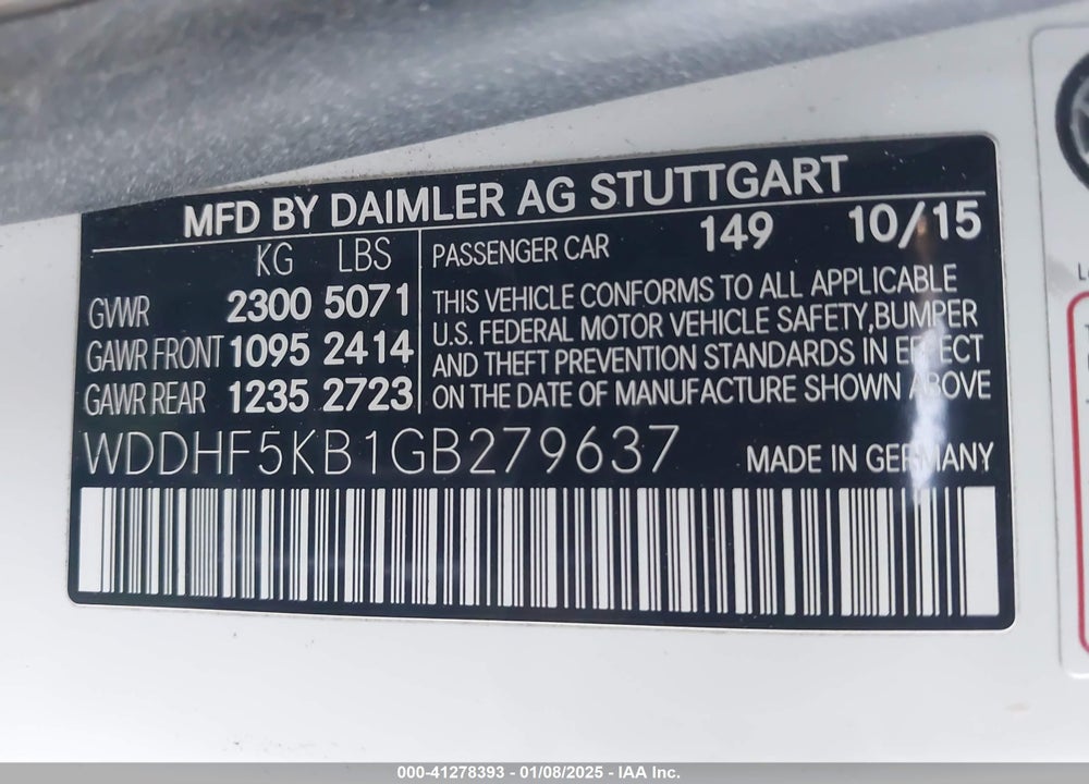 2016 MERCEDES-BENZ E 350 VIN: WDDHF5KB1GB279637