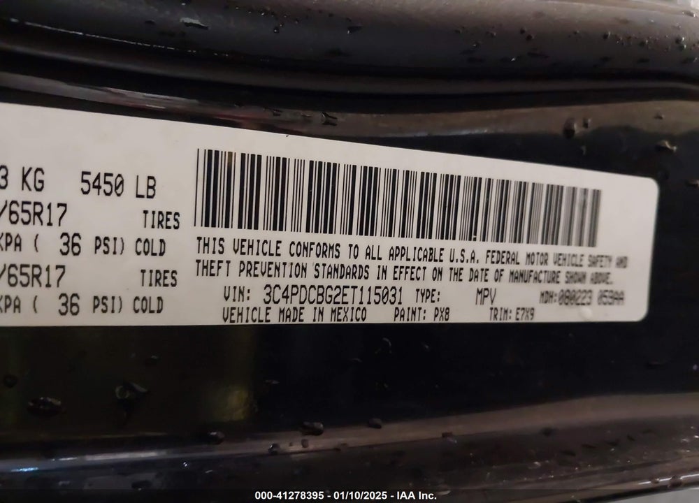 2014 DODGE JOURNEY SXT VIN: 3C4PDCBG2ET115031