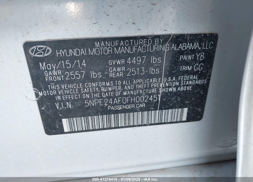 2015 HYUNDAI SONATA VIN: 5NPE24AF0FH002451