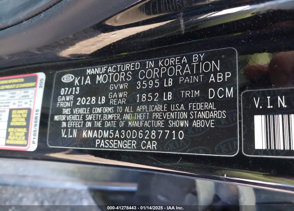 2013 KIA RIO LX VIN: KNADM5A30D6287710