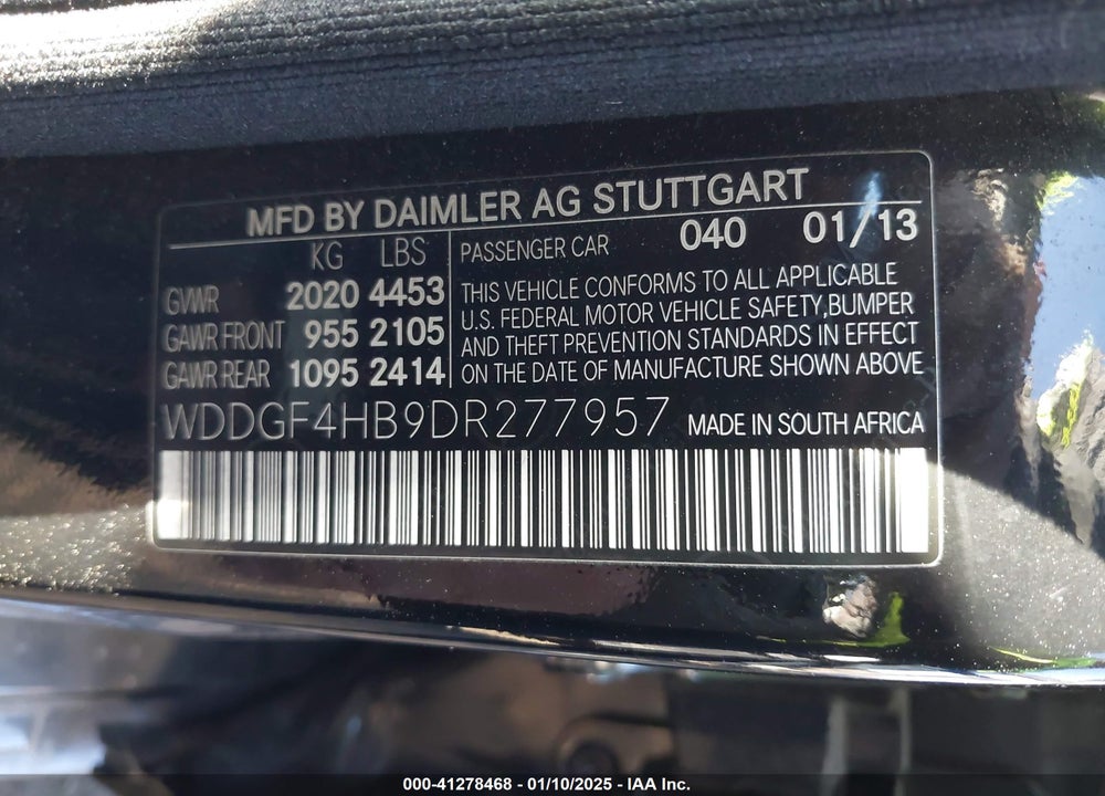 2013 MERCEDES-BENZ C 250 VIN: WDDGF4HB9DR277957