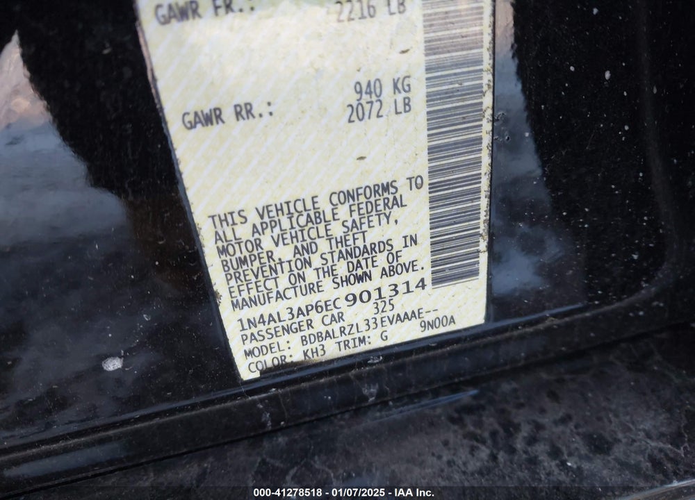 2014 NISSAN ALTIMA VIN: 1N4AL3AP6EC901314