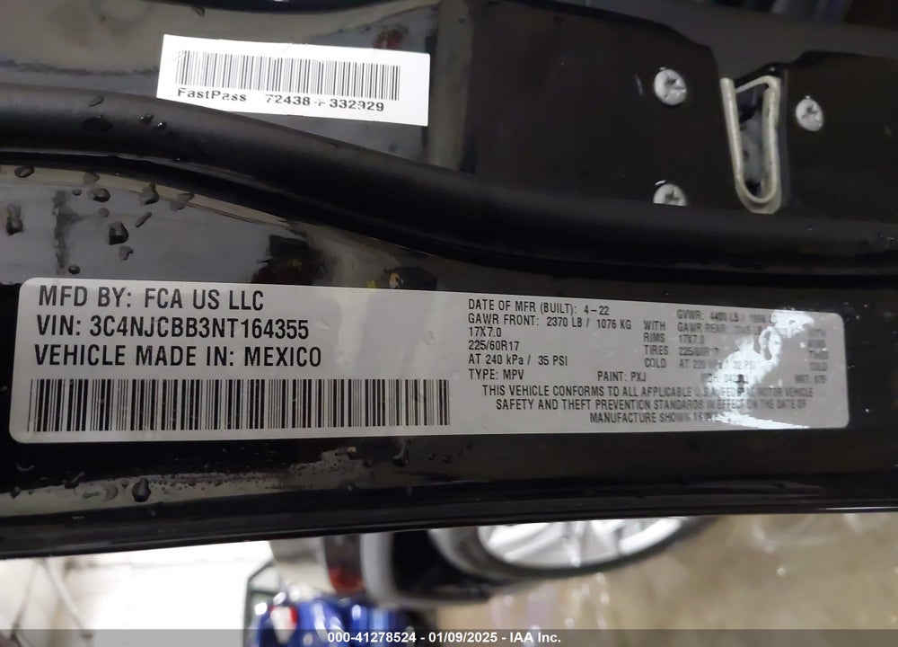 2022 JEEP COMPASS LATITUDE FWD VIN: 3C4NJCBB3NT164355