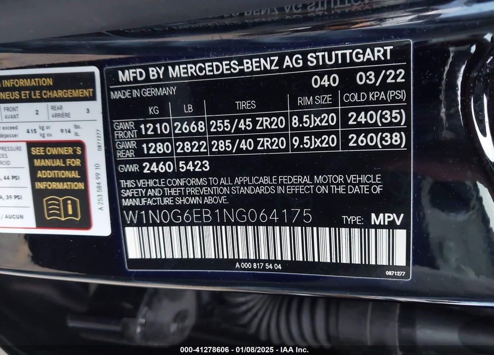 2022 MERCEDES-BENZ AMG GLC 43 4MATIC VIN: W1N0G6EB1NG064175