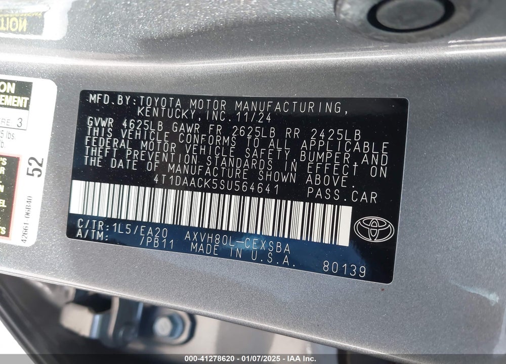 2025 TOYOTA CAMRY SE VIN: 4T1DAACK5SU564641